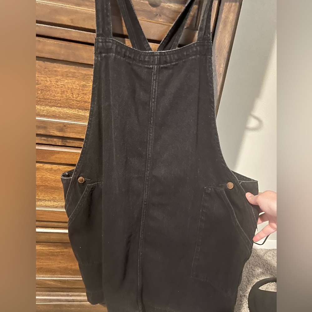 Black denim over-all dress